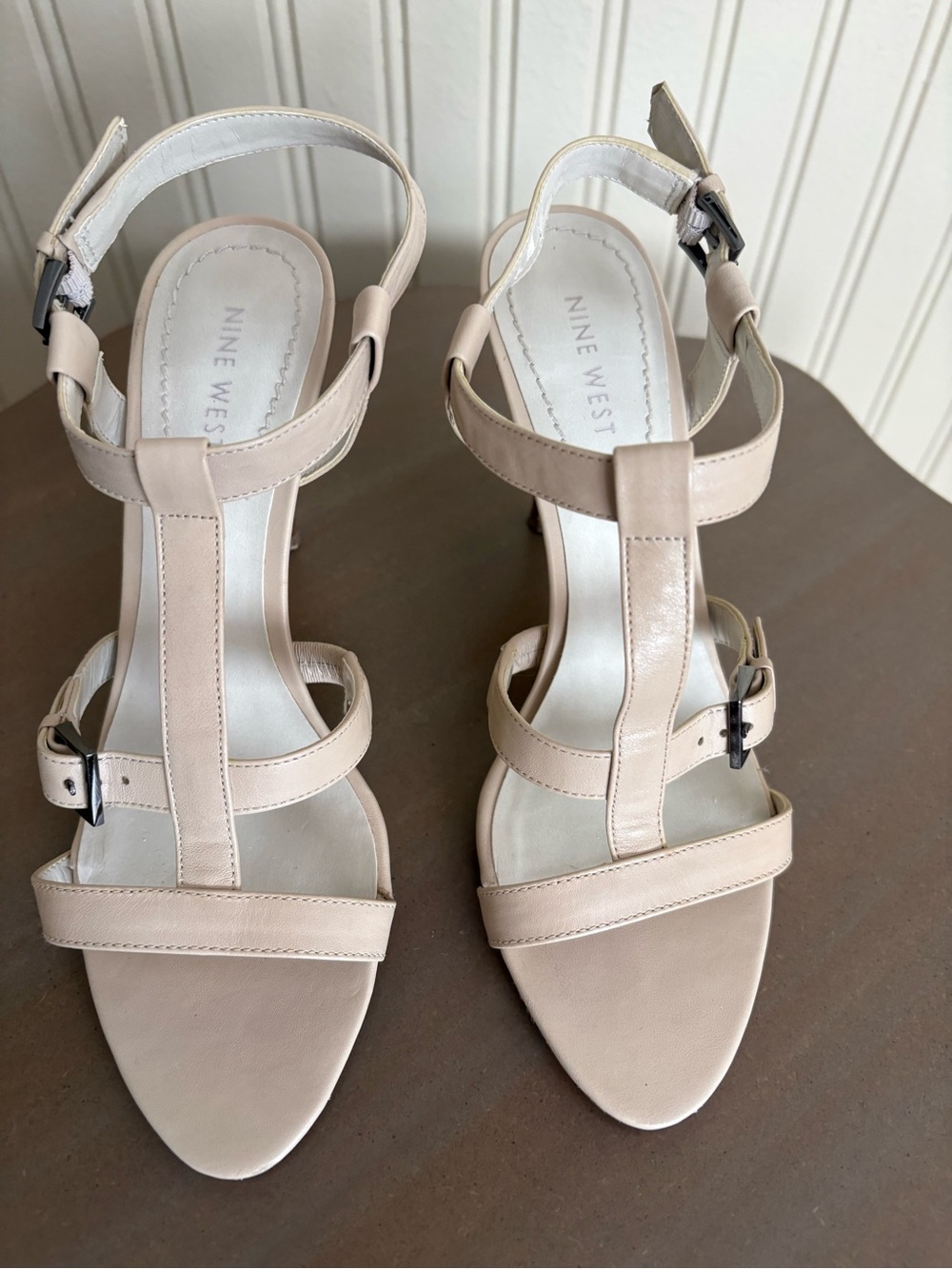Nine West Beige T-Strap Heel Sandals